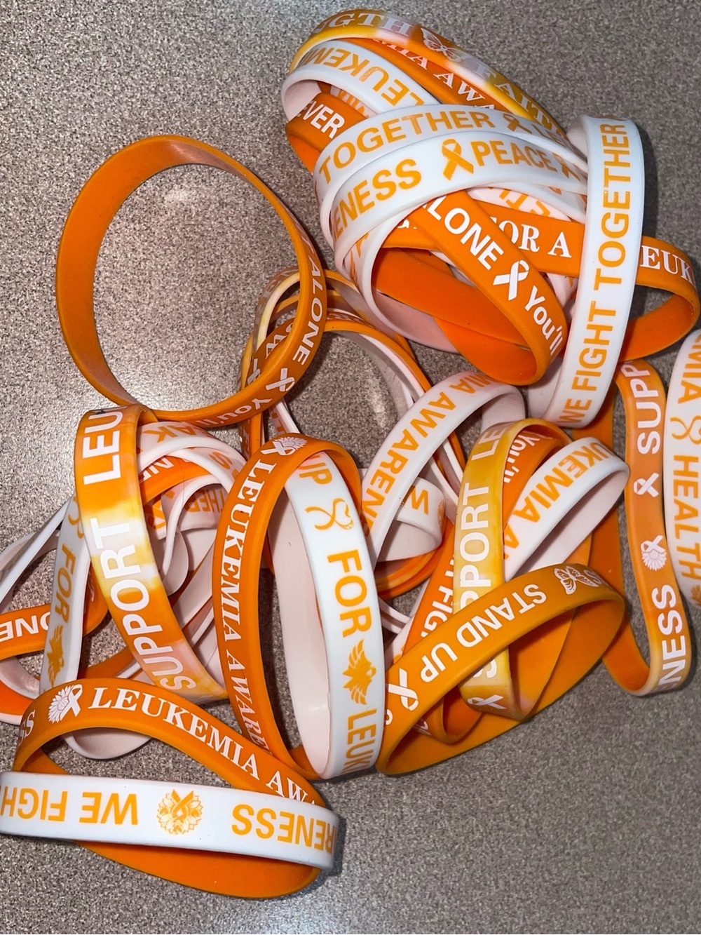 Leukemia Awareness Orange & White Silicone Support Wristbands 55pc